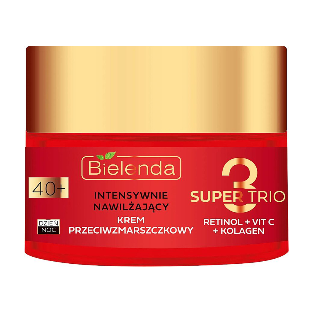 Інтенсивний зволожувальний крем для обличчя Bielenda Super Trio Retinol + Vit C + Kolagen 40+ проти зморщок, 50 мл